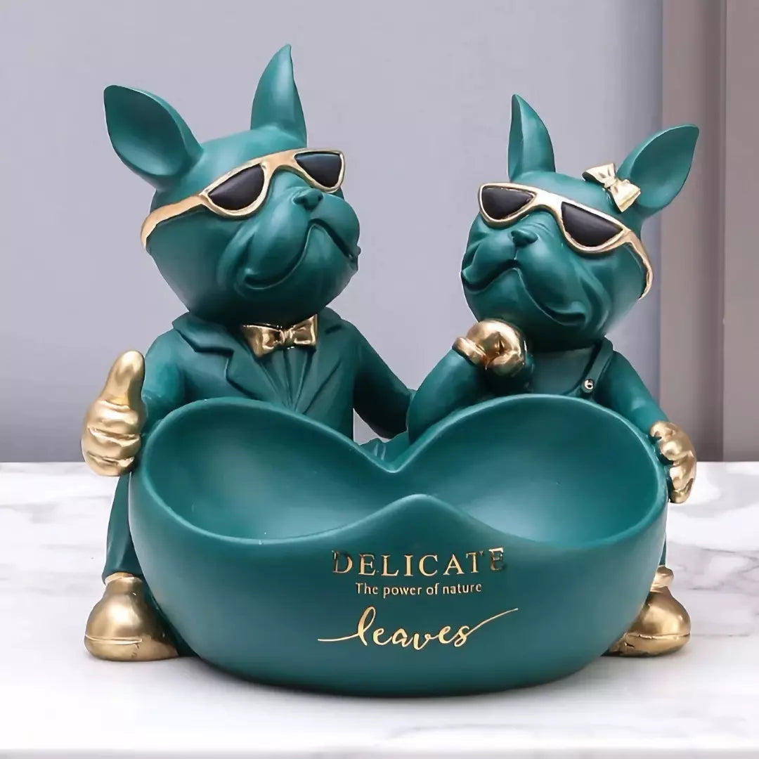 Escultura Decorativa e Porta Objetos Casal Bulldog Francês verde Loja Bigstock