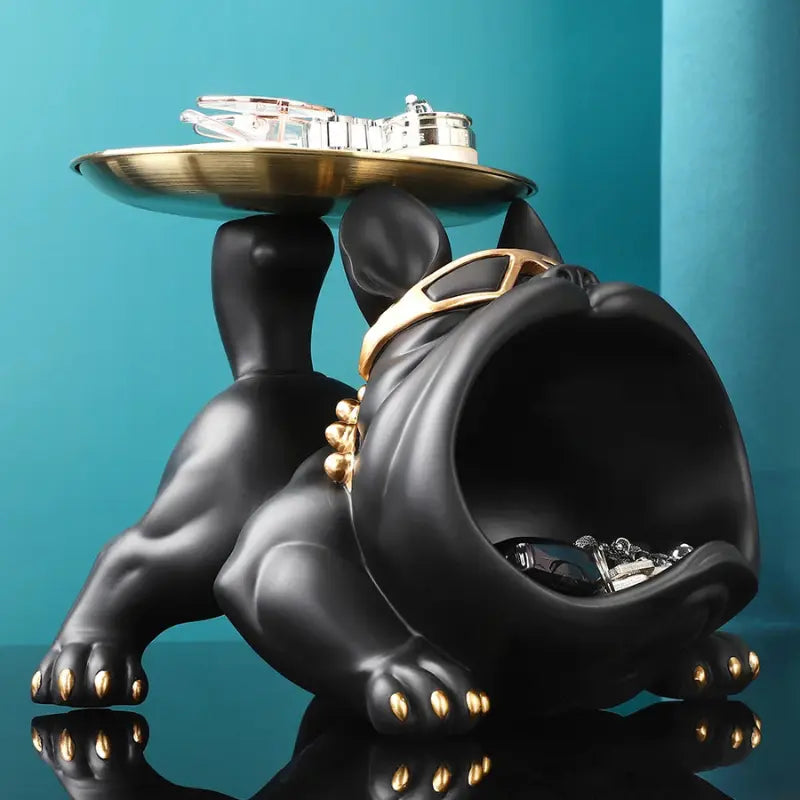 Escultura Decorativa e Porta Objetos com Bandeja Bulldog Big Mouth 2.0 Preto Bigstock