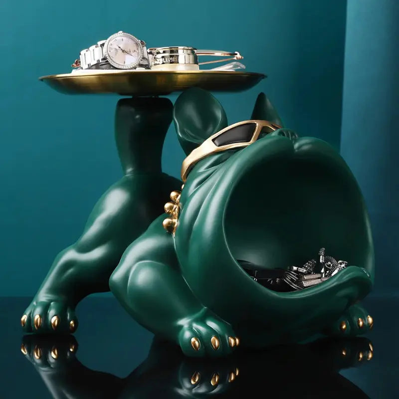 Escultura Decorativa e Porta Objetos com Bandeja Bulldog Big Mouth 2.0 Verde Bigstock