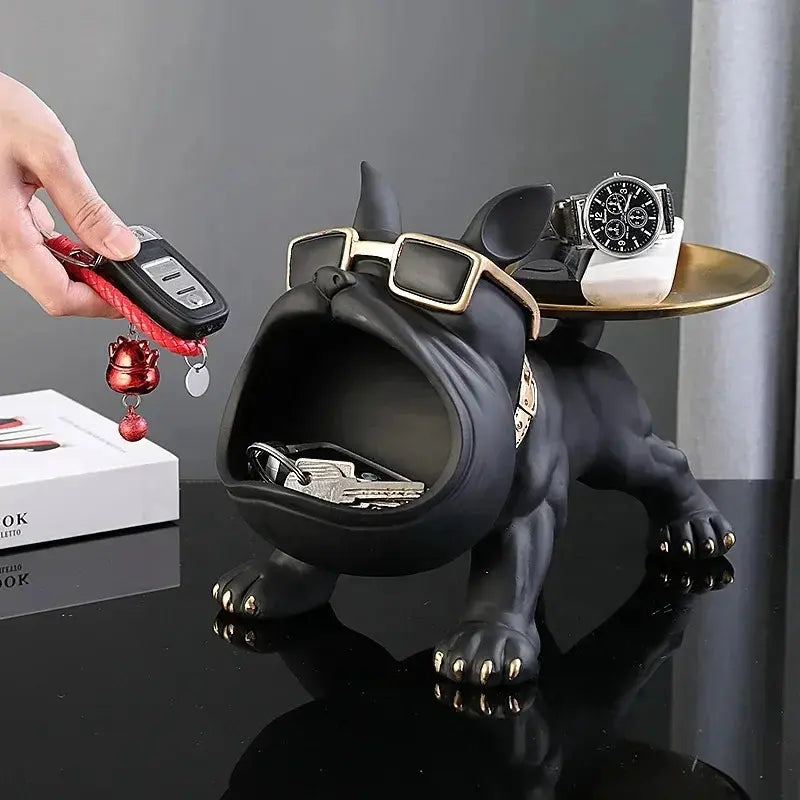 Escultura Decorativa e Porta Objetos com Bandeja Bulldog Big Mouth Preto Bigstock