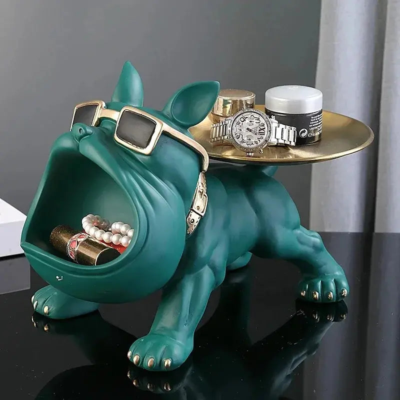 Escultura Decorativa e Porta Objetos com Bandeja Bulldog Big Mouth Verde Bigstock