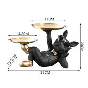 Escultura Decorativa e Porta Objetos de Luxo com Bandeja Dupla Bulldog Relaxado Bigstock