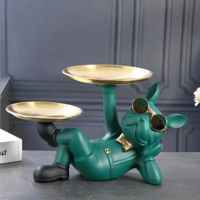 Escultura Decorativa e Porta Objetos de Luxo com Bandeja Dupla Bulldog Relaxado Bigstock