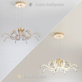 Luminária Pendente Lustre LED Moderno Dourado com Controle Remoto AuroraLux Bigstock