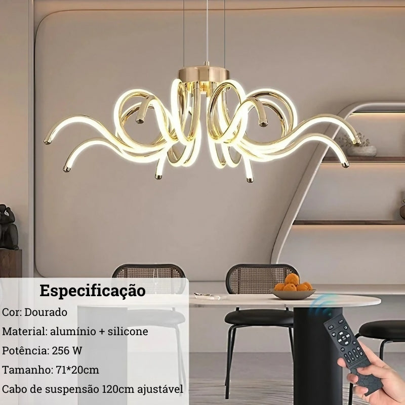 Luminária Pendente Lustre LED Moderno Dourado com Controle Remoto AuroraLux Bigstock