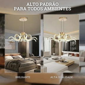 Luminária Pendente Lustre LED Moderno Dourado com Controle Remoto AuroraLux Bigstock