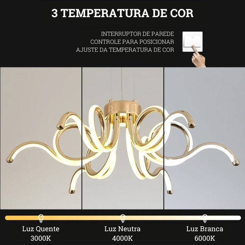 Luminária Pendente Lustre LED Moderno Dourado com Controle Remoto AuroraLux Bigstock