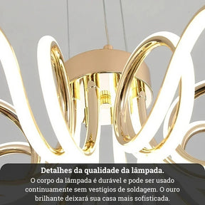 Luminária Pendente Lustre LED Moderno Dourado com Controle Remoto AuroraLux Bigstock