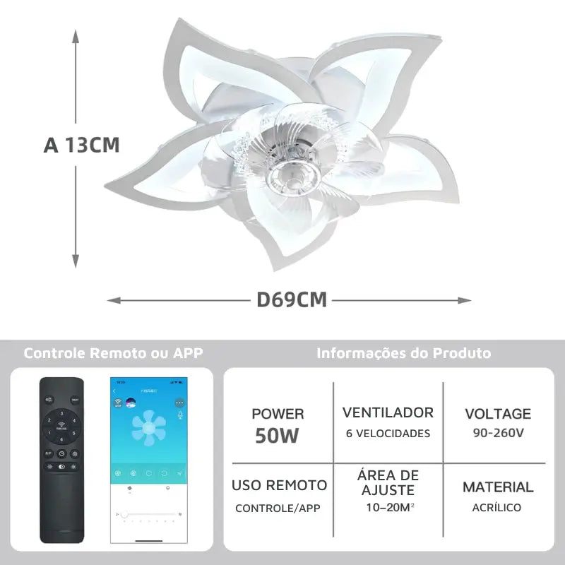 Luminária e Ventilador de Teto Moderno com Controle Remoto Adenium Bigstock